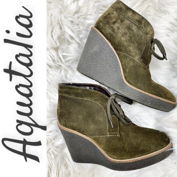 AQUATALIA Vianna Weatherproof Moss Green Suede Wedge Bootie, Size 8 - Picture 11 of 11